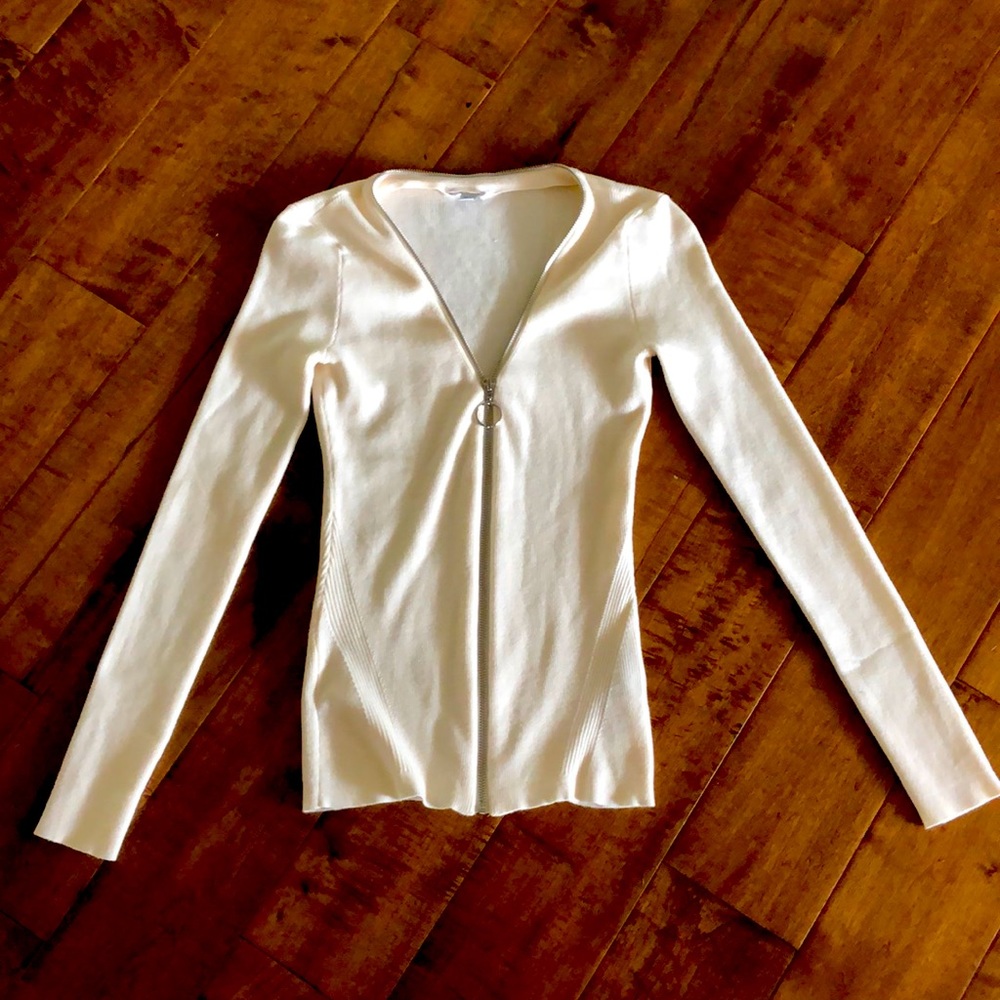 Guess Zip Up Ribbed Sweater. Cream colour, size small. Like new condition